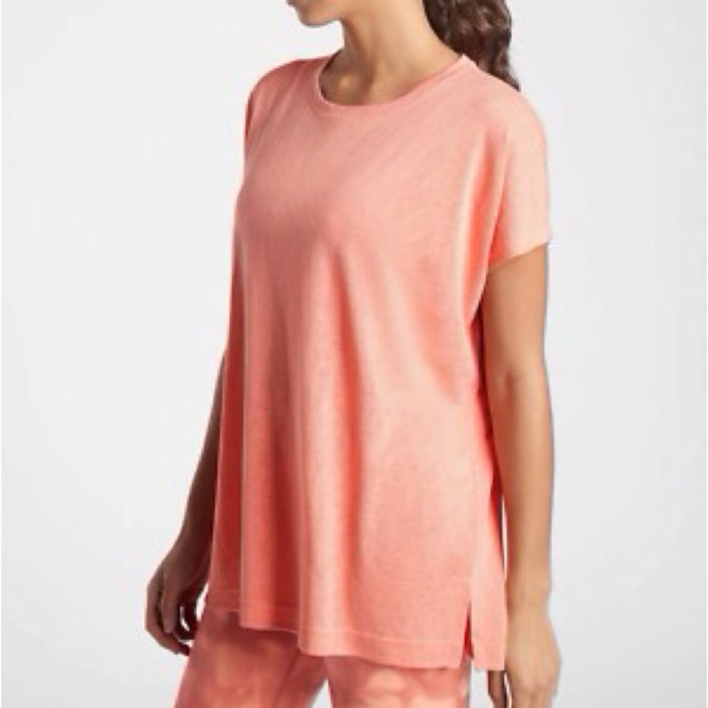 Athleta Women L Island Coral Casual Oversized Longline Short Sleeve Release Tee